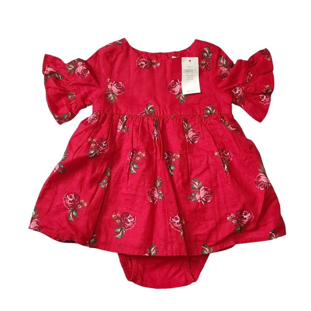 NWT Gap 100% Cotton Red Rose Dress w/Onesie 3-6M - Picture 1 of 7